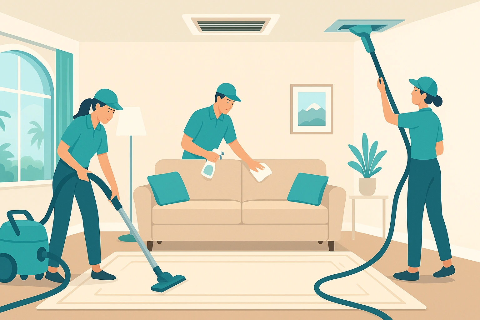 Villa deep cleaning service in progress